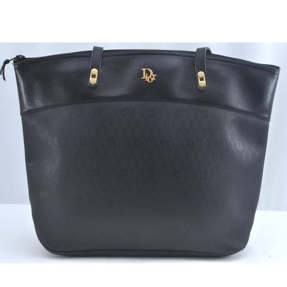 Authentic Christian Dior Honeycomb Shoulder Tote Bag PVC Leather Black - Picture 3 of 13